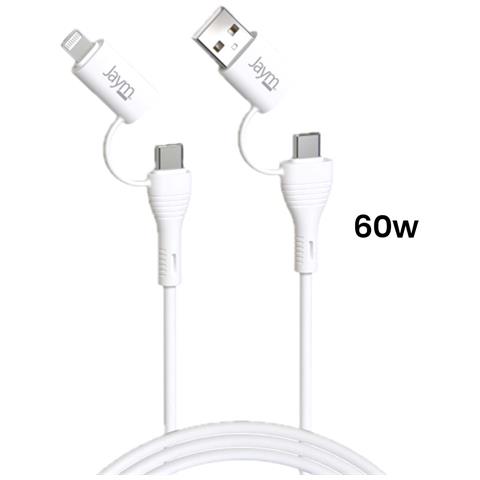 Cavo Di Ricarica 3a E Sincronizzazione 4-in-1 Usb / Usb-c / Lightning Pd 60w, Bianco - Foto 2