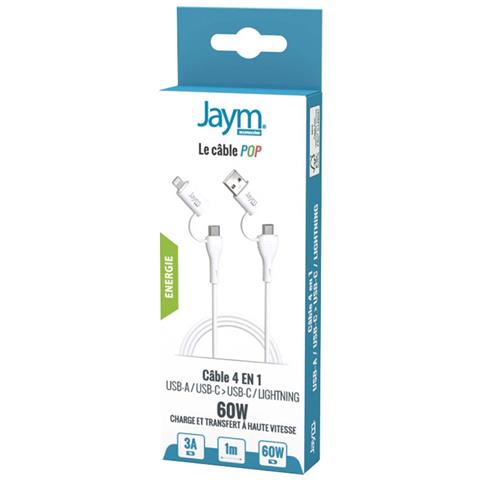 Cavo Di Ricarica 3a E Sincronizzazione 4-in-1 Usb / Usb-c / Lightning Pd 60w, Bianco - Foto 3