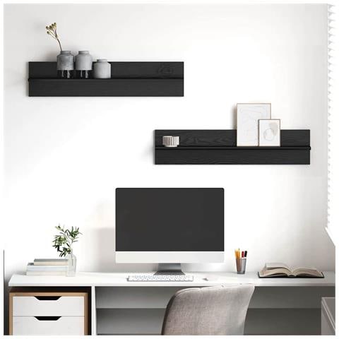 Scaffali da parete 2 pcs Rovere nero 80 x 11.5 x 18 cm - Foto 2
