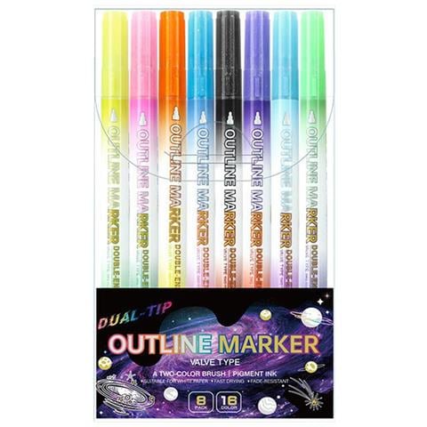 Set Di 8 Pennarelli A Doppia Linea 16 Colori - Pennarelli Metallici Glitterati Per Arte E Scrapbooking - Foto 2