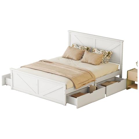 Letto Matrimoniale In Legno Con Quattro Cassetti Contenitori E Testiera - Foto 1