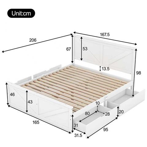 Letto Matrimoniale In Legno Con Quattro Cassetti Contenitori E Testiera - Foto 2