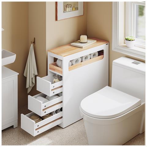 Mobiletto Bagno Con 3 Cassetti E Ripiano, Bianco, Capacità 40 Kg - Foto 7