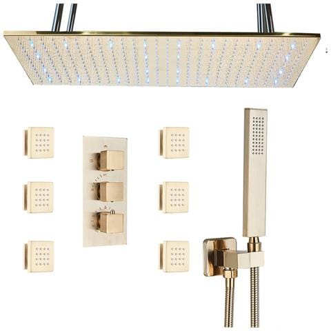 Set miscelatore doccia, Blackswan, tipo M192, modello oro opaco, 3 vie, termostato, getti idromassaggio e illuminazione LED, misura 80 cm - Foto 1