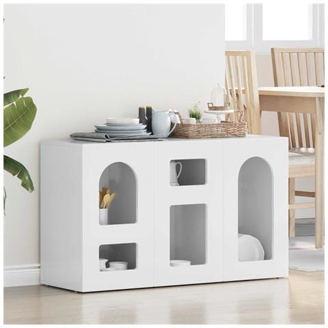 Credenza Bianco Lucido 100 x 35 x 59 cm Legno multistrato - Foto 2