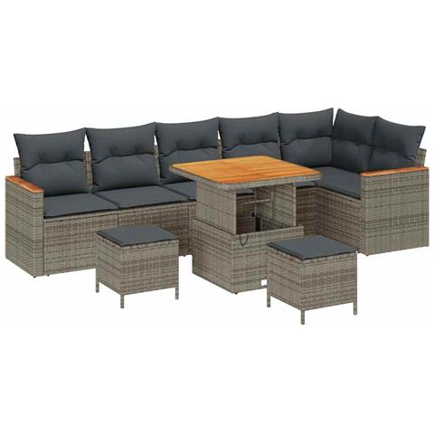 Set Divano da Giardino con cuscino 9 pcs Grigio Poly Rattan - Foto 1