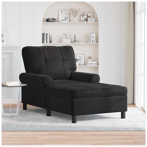 Chaise Lounge con cuscino Nero 91 x 157 x 91 cm Velluto - Foto 2