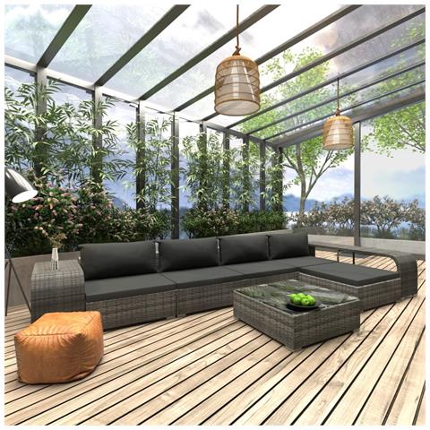 Set Divani da Giardino 8 pz con Cuscini in Polyrattan Grigio - Foto 2