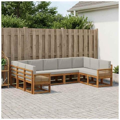 Set di divani da esterno 9 pcs Naturale e Grigio Chiaro - Foto 2