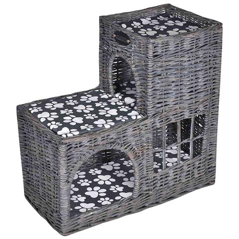 Albero Gatti in Salice Casetta /Cuccia /Castello /Tiragraffi con Cuscino - Foto 1