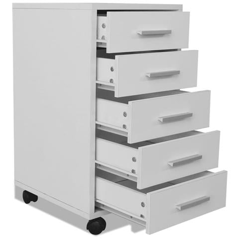 Cassettiera da Ufficio con Rotelle 5 Cassetti Bianca - Foto 2