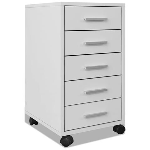 Cassettiera da Ufficio con Rotelle 5 Cassetti Bianca - Foto 1