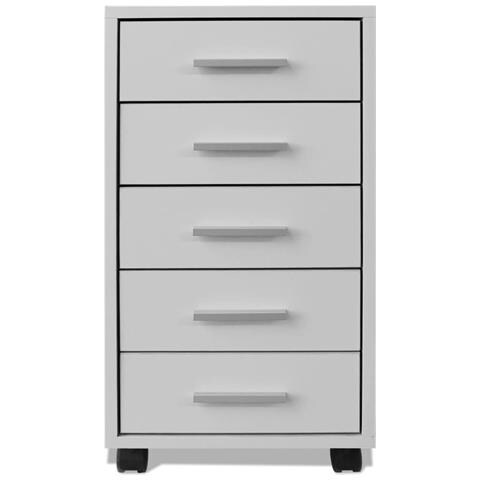 Cassettiera da Ufficio con Rotelle 5 Cassetti Bianca - Foto 4