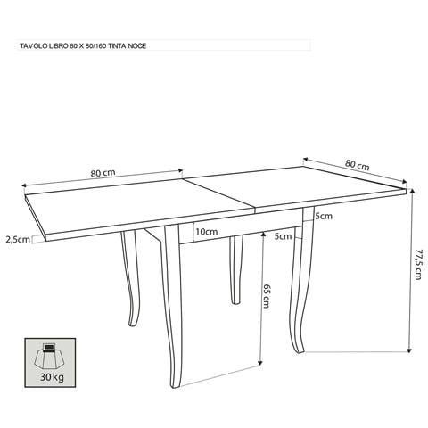 Tavolo Quadrato Allungabile A Libro Tinta Noce 80 X 80/160 Per Interno Sala Da Pranzo Salotto Cucina Arte Povera Massello - Foto 2