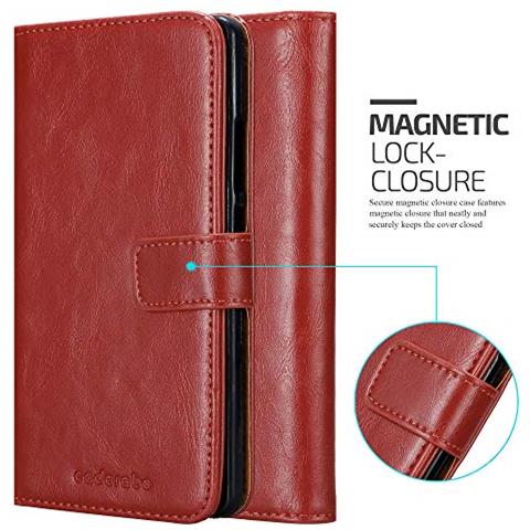 Custodia Compatibile Con Huawei Mate 8 In Rosso Vinaccia - Coperchio Protettiva Con Chiusura Magnetica, Funzione Stand E Tasca Per Le Carte - Foto 2