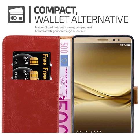 Custodia Compatibile Con Huawei Mate 8 In Rosso Vinaccia - Coperchio Protettiva Con Chiusura Magnetica, Funzione Stand E Tasca Per Le Carte - Foto 8