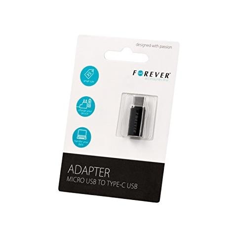 Micro Usb - tipo C Adattatore Klein Ultra-compatto Data Transfer Sovralimentazione Adattatore Di Ricarica Dati Adattatore Per Smartphone Cellulare Pc Computer Laptop Notebook Macbook Nero Forever - Foto 1