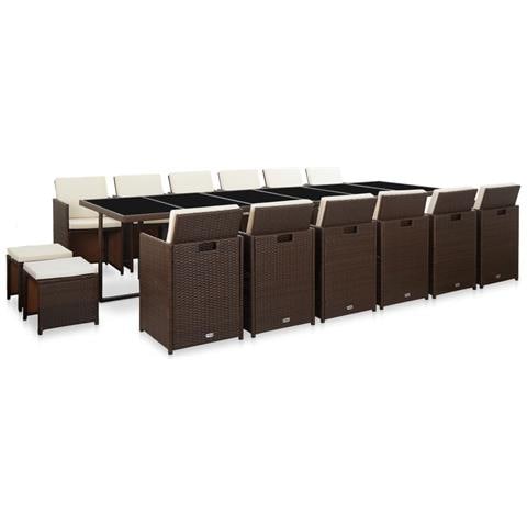 Set Da Pranzo Da Giardino 17 Pz Con Cuscini Polyrattan Marrone - Foto 1
