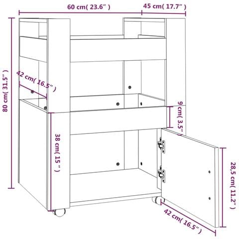 Carrello Da Cucina Bianco 60x45x80 Cm In Legno Multistrato - Foto 12