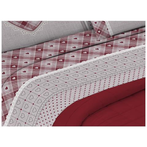 Completo Lenzuola Flanella Pensieri Delicati 100% Cotone Disegno Chalet Matrimoniale Rosso - Foto 5