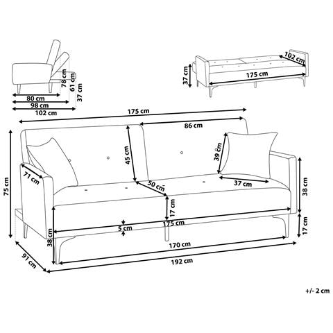 Divano Letto 3 Posti Lucan Tessuto Beige Chiaro - Foto 12