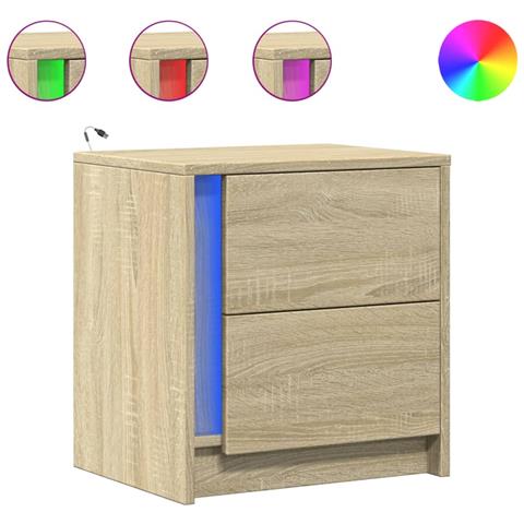 Comodini Con Luci Led 2pz Rovere Sonoma In Legno Multistrato - Foto 2