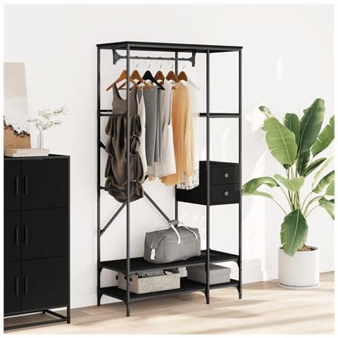 Appendiabiti Con Scaffali Nero In Legno Multistrato - Foto 2