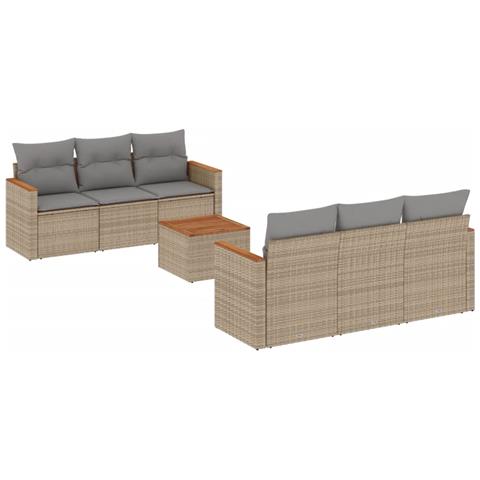 Set Divano da Giardino 7 pz con Cuscini Beige Misto Polyrattan - Foto 1