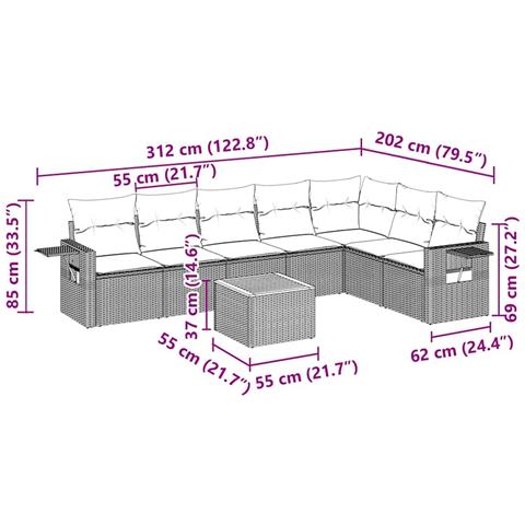 Set Divani da Giardino con Cuscini 8 pz Nero in Polyrattan - Foto 3