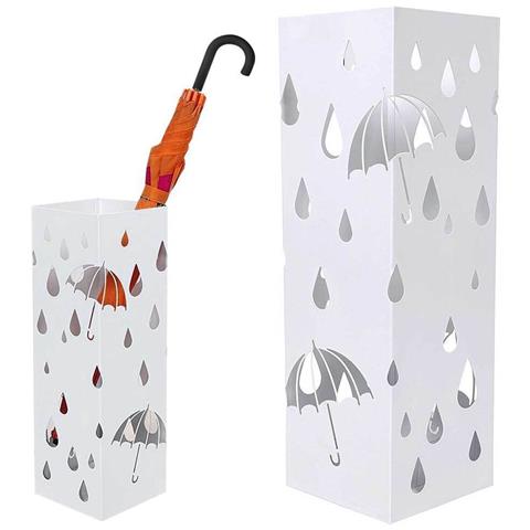 Portaombrelli Ferro Design Quadrato Stand Bianco Vaschetta Salvagoccia - Foto 2