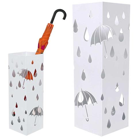 Portaombrelli Ferro Design Quadrato Stand Bianco Vaschetta Salvagoccia - Foto 1