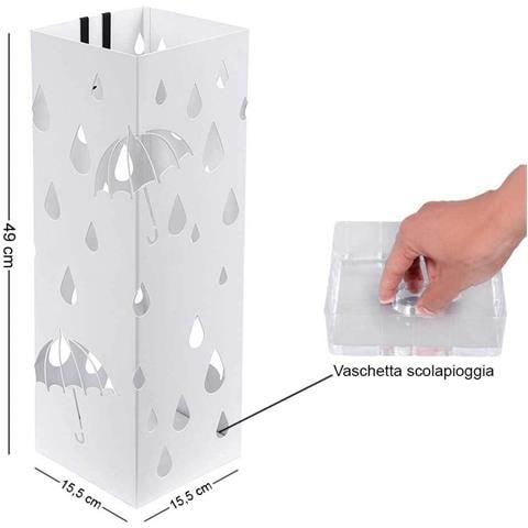 Portaombrelli Ferro Design Quadrato Stand Bianco Vaschetta Salvagoccia - Foto 4