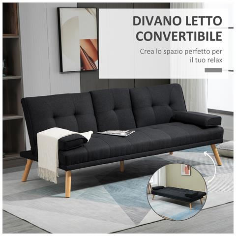 Divano Letto 3 Posti Reclinabile con Rivestimento Effetto Lino e Tavolino a Ribalta, Grigio - Foto 2