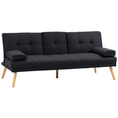 Divano Letto 3 Posti Reclinabile con Rivestimento Effetto Lino e Tavolino a Ribalta, Grigio - Foto 1