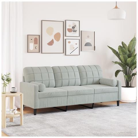 Divano A 3 Posti Con Cuscini Grigio Chiaro 180 Cm In Velluto - Foto 1