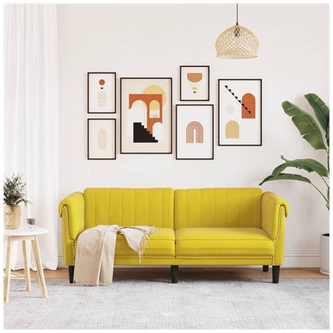 Divano A 2 Posti Giallo In Velluto - Foto 3