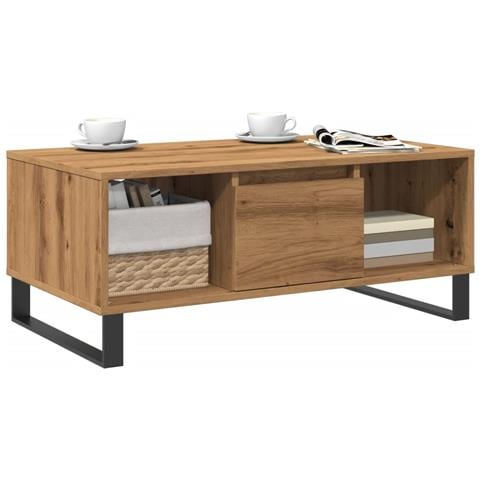 Tavolino Da Salotto Rovere Artigianale 90x50x36,5 Cm Truciolato - Foto 3