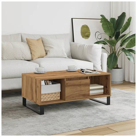 Tavolino Da Salotto Rovere Artigianale 90x50x36,5 Cm Truciolato - Foto 1