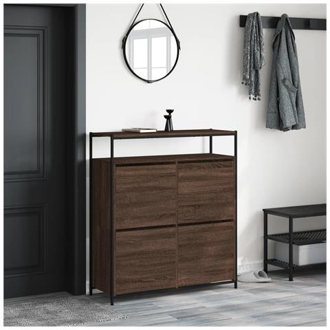 Scarpiera 4 Cassetti Ribaltabili Rovere Marrone 100x34x112 Cm - Foto 2