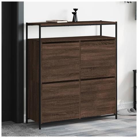 Scarpiera 4 Cassetti Ribaltabili Rovere Marrone 100x34x112 Cm - Foto 8