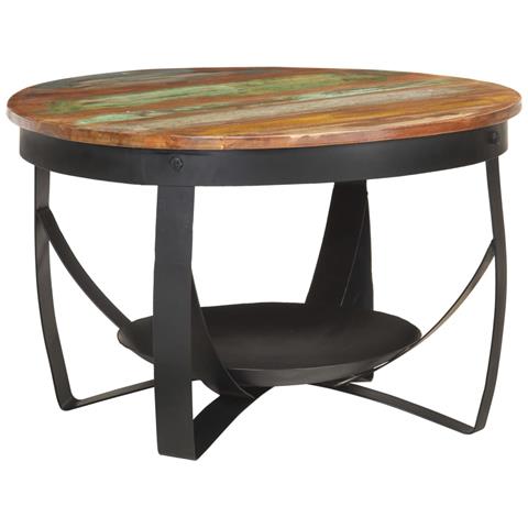 Tavolino Da Salotto Ø68x43 Cm In Legno Massello Di Recupero - Foto 2