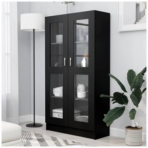 Armadietto Con Vetrina Nero 82,5x30,5x150 Cm Legno Multistrato - Foto 2