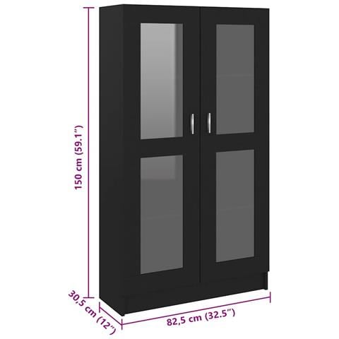 Armadietto Con Vetrina Nero 82,5x30,5x150 Cm Legno Multistrato - Foto 8