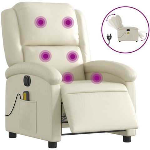 Poltrona Massaggiante Elettrica Reclinabile Crema Similpelle - Foto 1