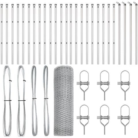 Recinzione Esagonale  0.4x50 m Acciaio Zincato, Pali per Recinzione  13 pz Ø32 mm 80 cm Acciaio Zincato - Foto 1
