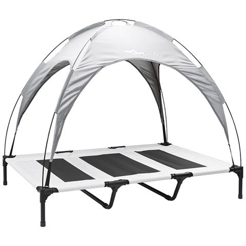 Letto Rialzato per Cani con Tetto Rimovibile Grigio Argento XL Acciaio - Foto 1