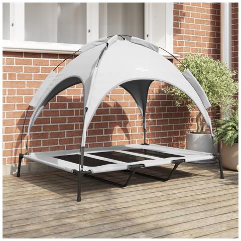 Letto Rialzato per Cani con Tetto Rimovibile Grigio Argento XL Acciaio - Foto 2