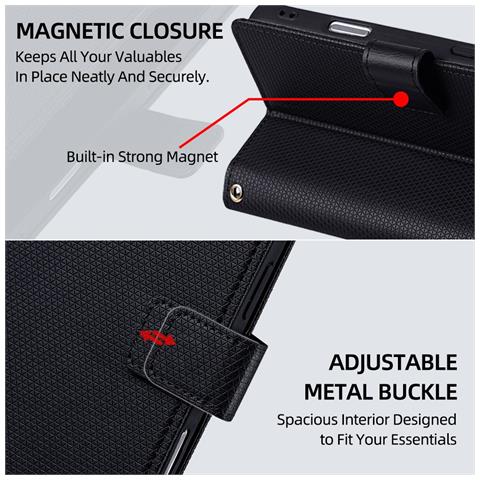 Custodia A Portafoglio Nera Per Iphone 16 Con Porta Carte E Supporto - Foto 7