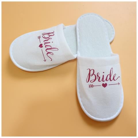 Pantofole Bianche Da Sposa Con Scritta 'bride' Per Feste Di Addio Al Nubilato Red - Foto 2