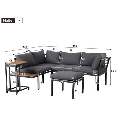 Set Di Mobili Da Giardino, Divano + Tavolino + Tavolino, Tubo D'acciaio Zincato, Piano D'appoggio In Legno Di Plastica, Grigio+nero - Foto 4